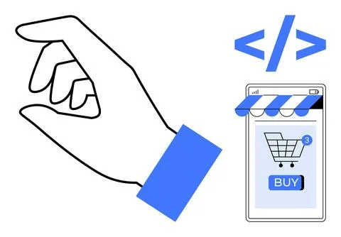 Online Shopping and Web Development Themes in Minimalist Vector Art Illustrazione stock