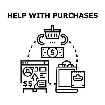 Online shopping assistance supporting e commerce purchases Stock Illustration