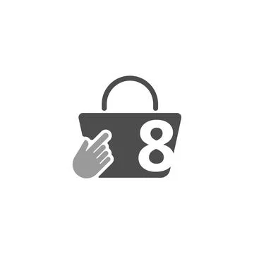 Online shopping bag, cursor click hand icon with number 8 Stock Illustration