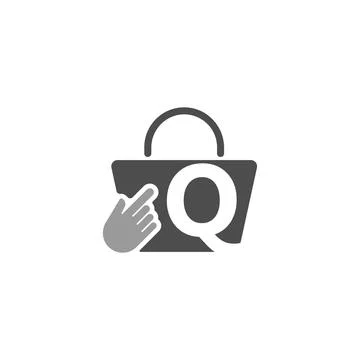 Online shopping bag, cursor click hand icon with letter Q Illustrazione stock