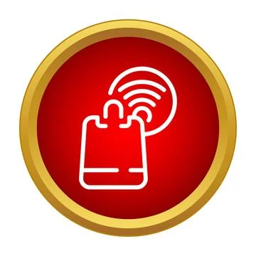 Online shopping bag transmitting wireless signal icon Stock Illustration