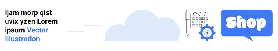 Online Shopping Banner with Cloud Elements and Calendar Gear Symbol Illustrazione stock