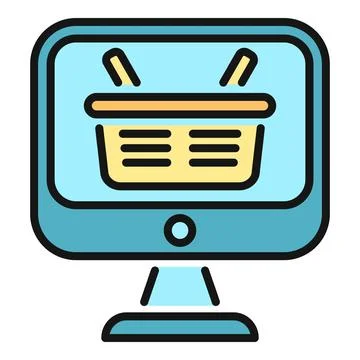 Online shopping basket appearing on computer monitor screen イラスト素材