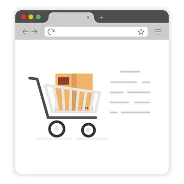 Online shopping on cell window browser flat icon on a white background. Produ 库存插图