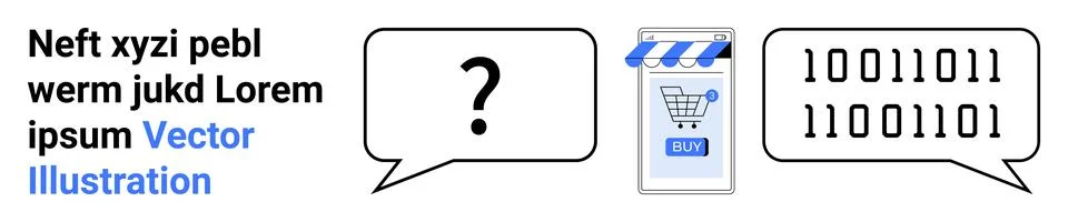 Online Shopping Code Language Banner with Speech Bubbles and Shopping Cart Ic Stock Illustration