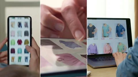 Online shopping collage. Using an app on your phone for e-commerce.  Stock Footage 298884655
