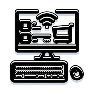 Online shopping on computer with wireless connection Stock Illustration