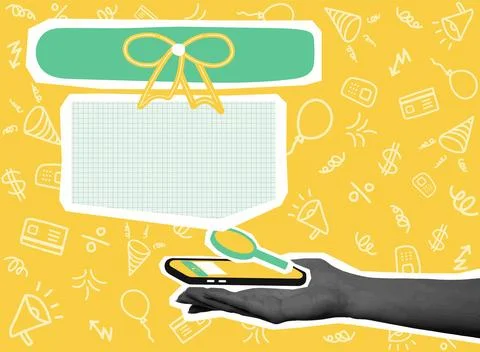 Online shopping concept banner. Vector illustration with phone and gift with  Stock Illustration