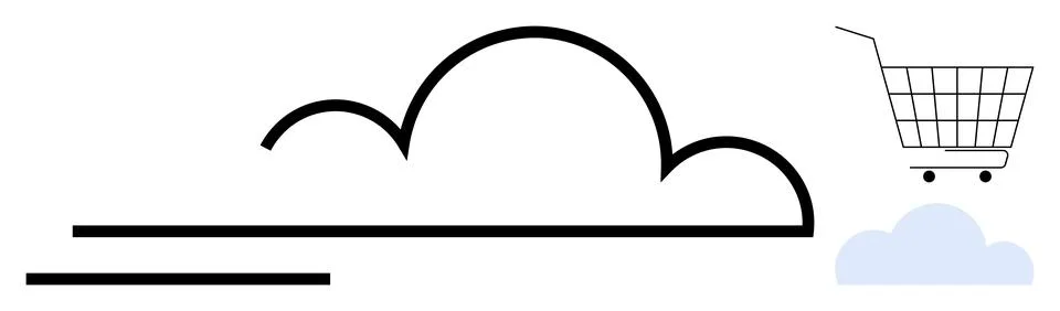 Online Shopping Concept with Cloud Computing and Shopping Cart Elements Stock Illustration