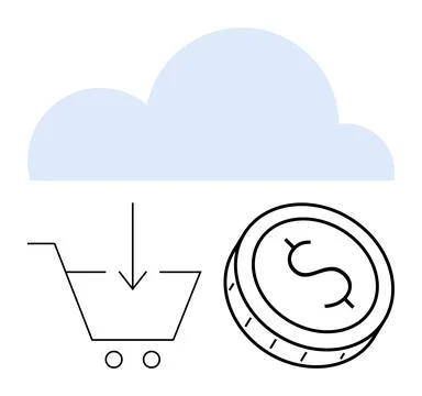 Online Shopping Concept with Cloud Storage, Shopping Cart, and Dollar Coin .. イラスト素材