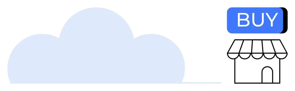Online Shopping Concept with Cloud, Storefront and Buy Button Illustrazione stock