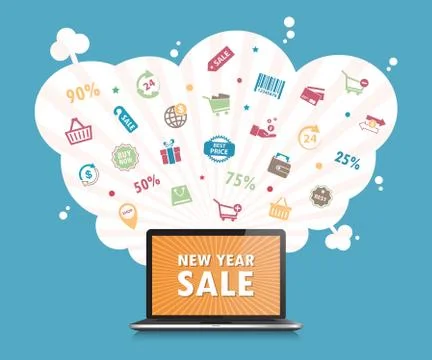 Online shopping concept desktop background.vector. illustration. Stock Illustration