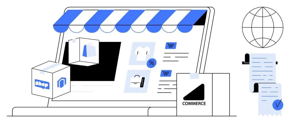 Online Shopping Concept with E-commerce Storefront and Order Management Stock Illustration