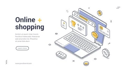 Online shopping concept for ecommerce, digital retail, and payment technology Stockillustratie