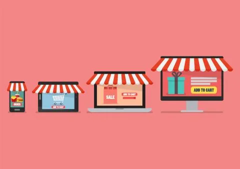 Online shopping concept in flat style Stock Illustration