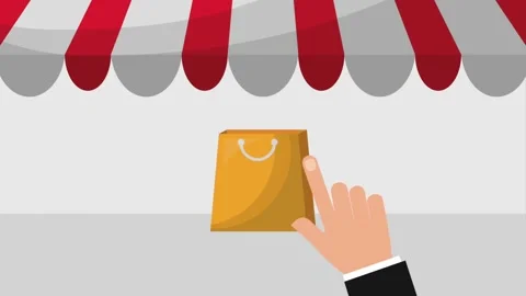 Online shopping concept with storefront awning and shopping bag Stock Footage 310500302