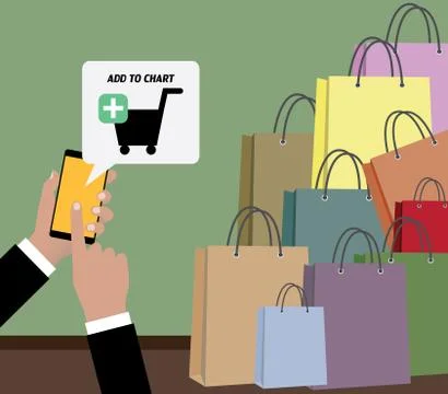 Online shopping concept using mobile devices smartphone and shooping bags Stock Illustration