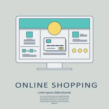 Online shopping concept vector background with line art user interface template Stock Illustration