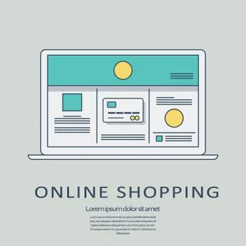 Online shopping concept vector background with line art user interface template Stock Illustration
