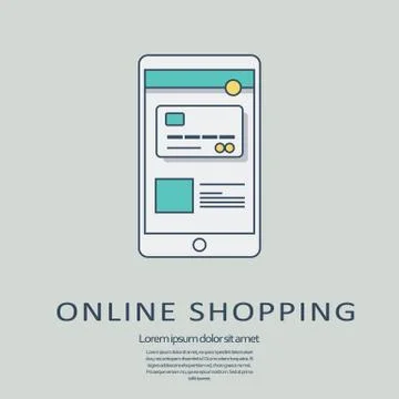 Online shopping concept vector background with line art user interface template Illustrazione stock