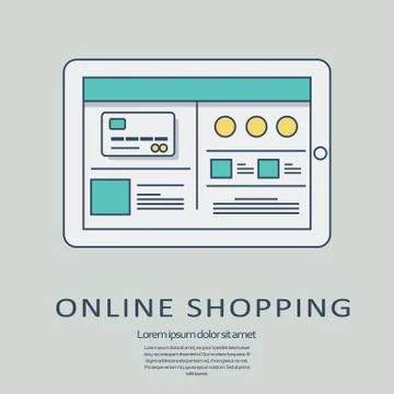 Online shopping concept vector background with line art user interface template Stock Illustration