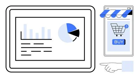 Online Shopping with Data Analytics on Tablet and Smartphone Display 스톡 일러스트