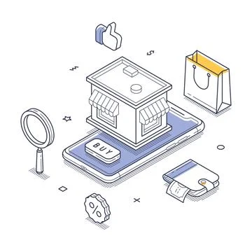 Online shopping e commerce business platform mobile app concept isometric lin Stock-Illustration