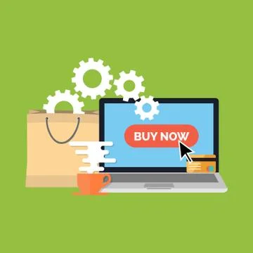 Online shopping, e-commerce concept. Flat design. Isolated on color backgroun Stock Illustration