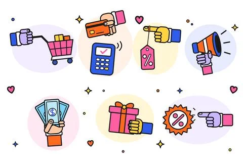 Online Shopping E-Commerce Concepts With Retail Promotion Elements Stock-Illustration