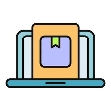 Online shopping e commerce delivery package on laptop screen Stockillustratie