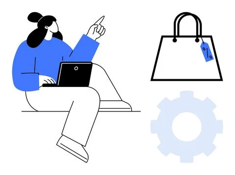 Online shopping, e-commerce design, planning, retail solutions, digital marke Stock Illustration