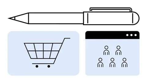 Online shopping, e-commerce, digital tools, user management, website navigati Stock Illustration
