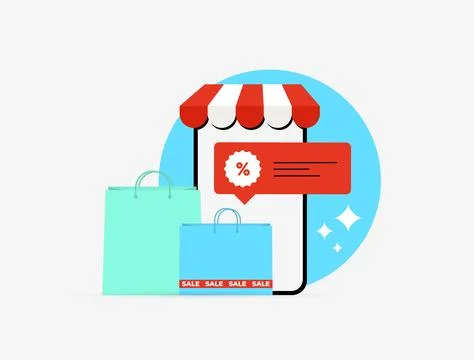 Online shopping with e-commerce discount offer and mobile commerce interface Illustrazione stock