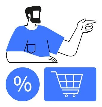Online shopping, e-commerce, discount offers, retail sales, promotions, and d Stock Illustration