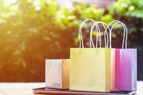 Online shopping, E-commerce, fast and easy trading concept : Colorful shoppin Stock Photos