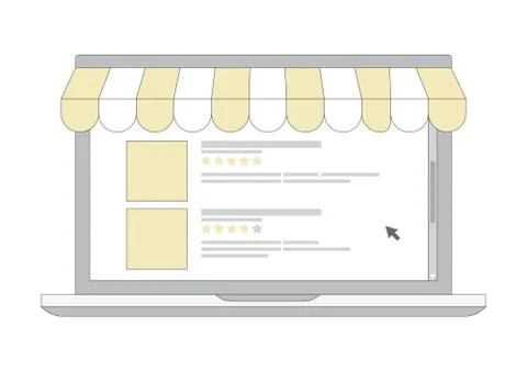 Online shopping e-commerce laptop line icon with computer cursor, ranking sta 스톡 일러스트