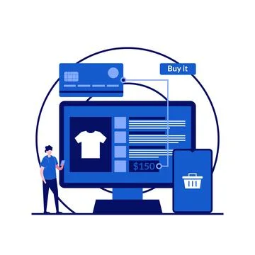 Online shopping, e-commerce, online store, distant trade concepts with char.. Stock Illustration