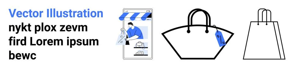 Online shopping, e-commerce, packaging design, digital retail, branding conce Stock Illustration