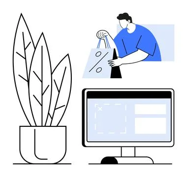 Online Shopping with E-commerce Platform and Digital Marketing Elements Illustrazione stock