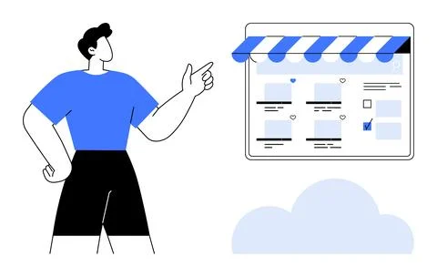 Online shopping, e-commerce platforms, digital marketing, website interface,  Stock Illustration