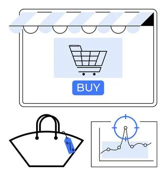 Online shopping, e-commerce trends, business analytics, sales growth, retail  Stock Illustration