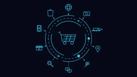 Online shopping e commerce website with chart icon digital technology Vídeos de archivo 343820753