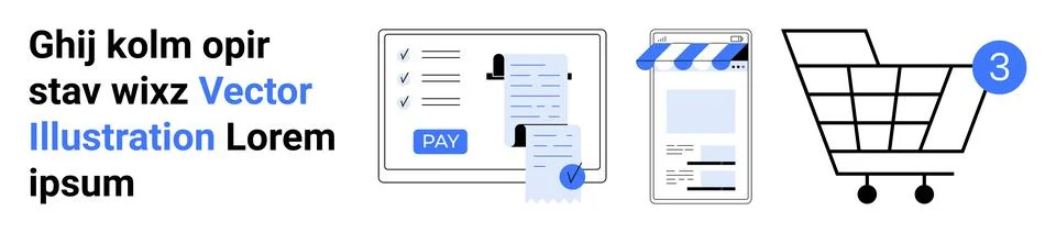 Online Shopping Experience with Payment Processing, Storefront, and Cart Stock Illustration