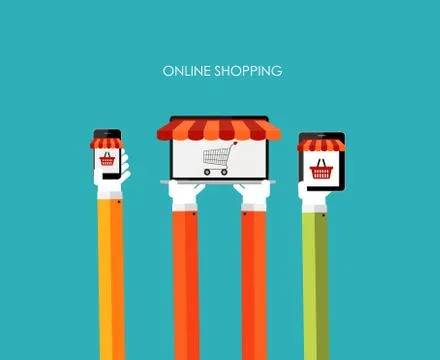Online Shopping Flat Concept for Mobile Apps Stock Illustration