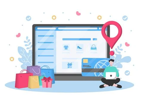 Online Shopping Flat Design for Website Landing Page, Marketing Elements, or  Stockillustratie
