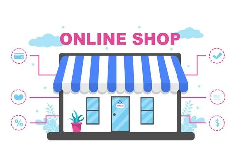 Online Shopping Flat Design for Website Landing Page, Marketing Elements, or  Stock Illustration