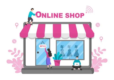 Online Shopping Flat Design for Website Landing Page, Marketing Elements, or  Stock Illustration