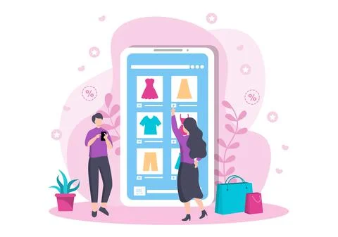 Online Shopping Flat Design for Website Landing Page, Marketing Elements, or  스톡 일러스트