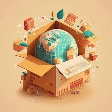 Online shopping, flat elements composition, worldwide delivery, goods Stock Illustration