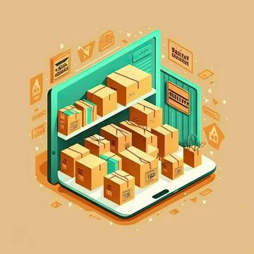 Online shopping, flat elements composition, worldwide delivery Stock Illustration